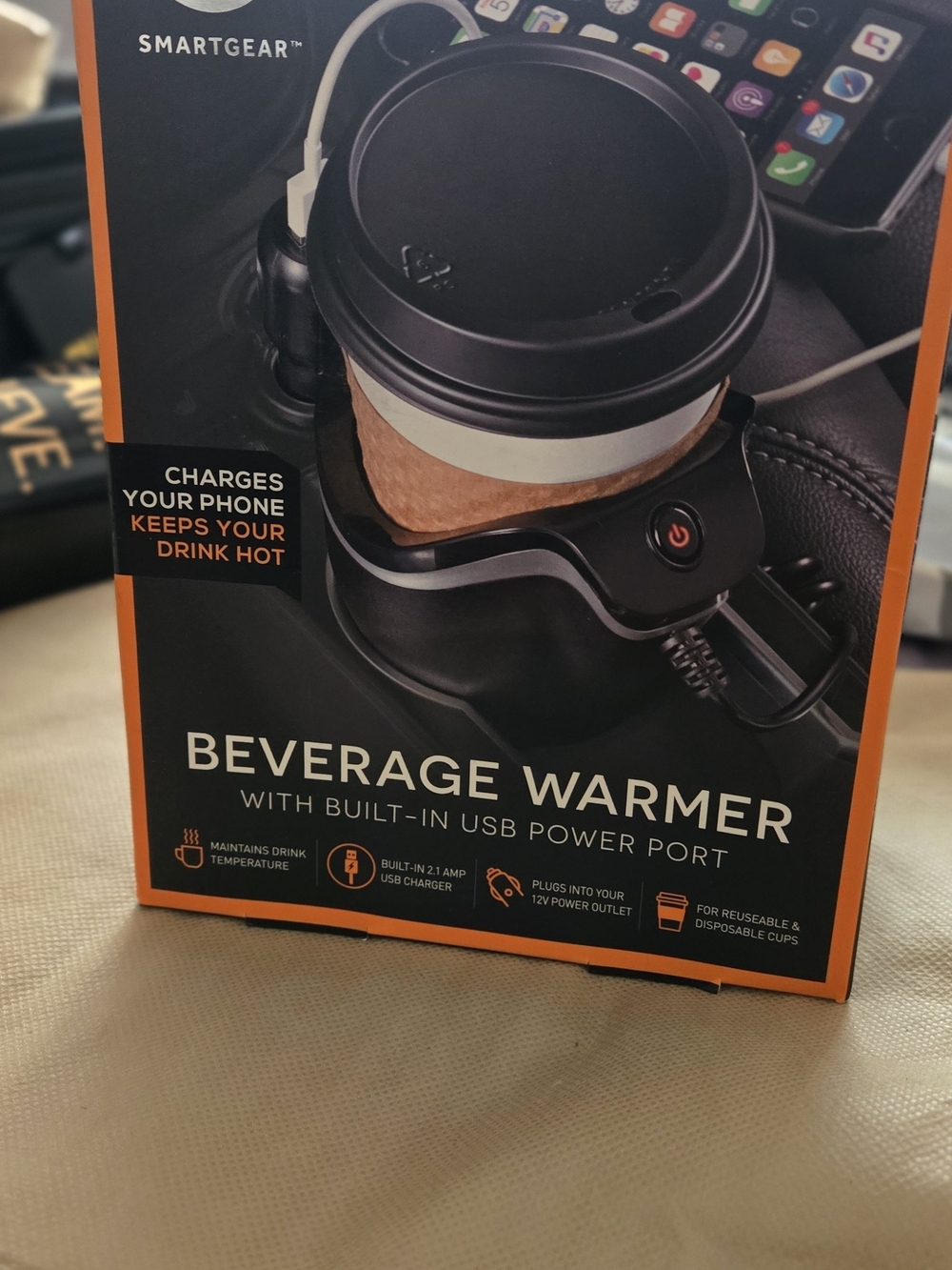 Black Beverage Warmer with Built-In USB Power Port